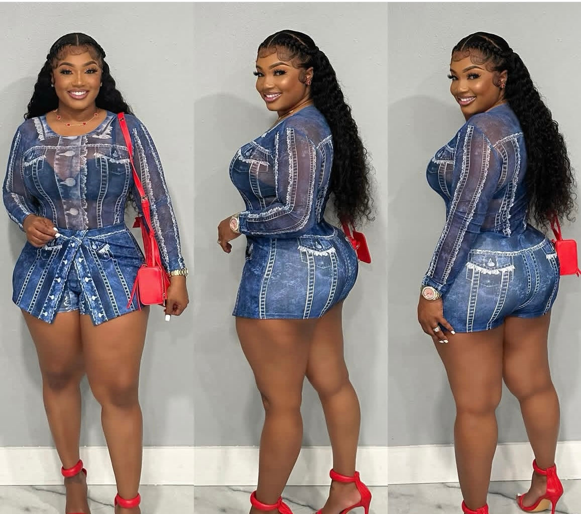 DENIM LOOK SKIRT SET