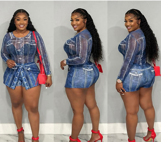 DENIM LOOK SKIRT SET